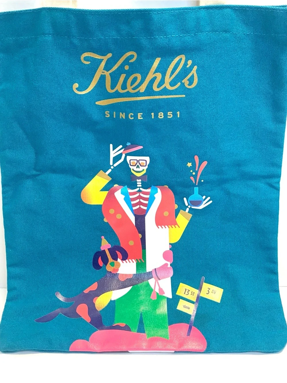 Kiehl's Teal Kids Graphic Tote with Colorful Illustration
